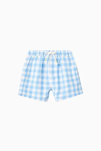 Ocean Gingham Shorts in Linen-blend