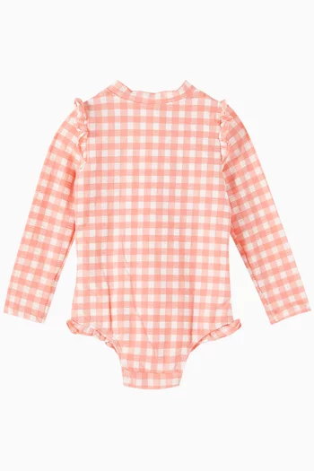 لباس سباحة قطعة واحدة كشكش بنقشة غينغهام