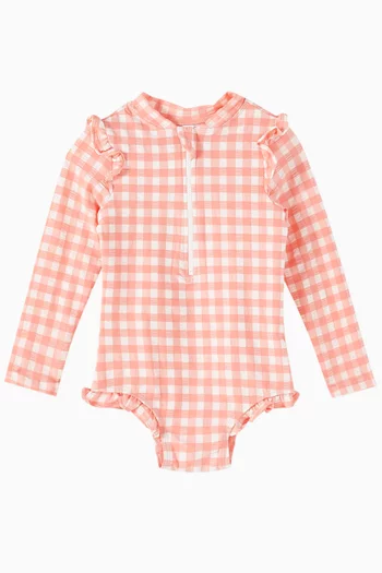 لباس سباحة قطعة واحدة كشكش بنقشة غينغهام