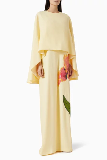 Meena Sequin Cape Gown in Crepe
