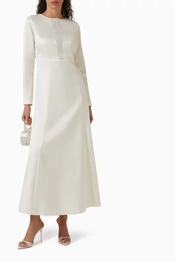 Bead-embellished Maxi Dress in Diamond Satin