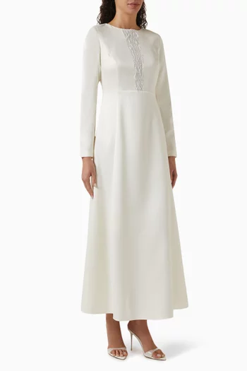 Bead-embellished Maxi Dress in Diamond Satin