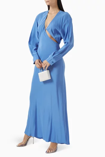 Crosscut Long-sleeve Maxi Dress in Silk