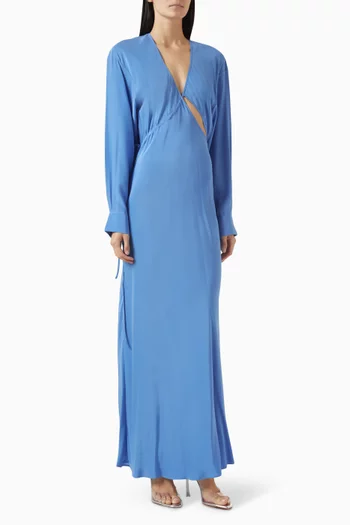 Crosscut Long-sleeve Maxi Dress in Silk