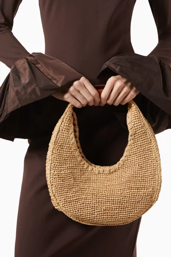 Small Moon Tote Bag in Raffia