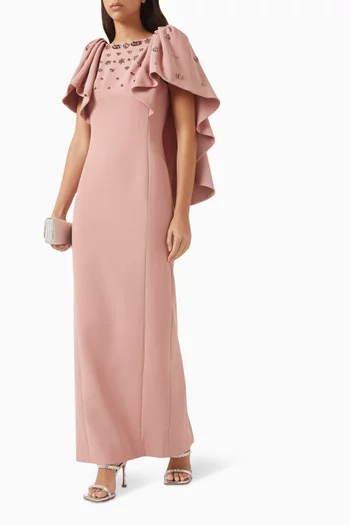 Margarit Embellished Cape Gown