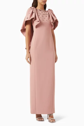 Margarit Embellished Cape Gown