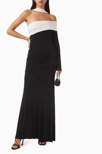 Pansy Asymmetric Maxi Dress in Stretch Double Jersey