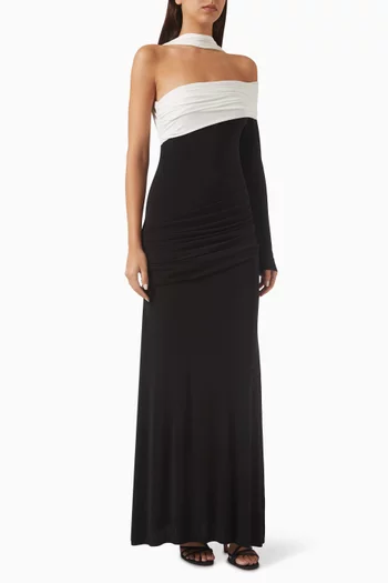 Pansy Asymmetric Maxi Dress in Stretch Double Jersey