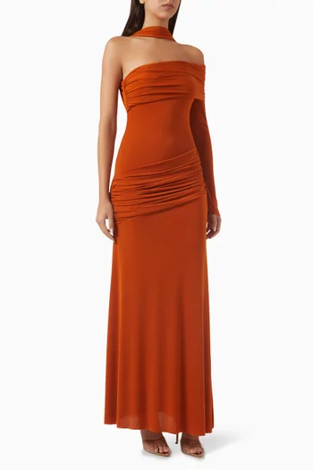 Pansy Asymmetric Maxi Dress in Stretch Double Jersey