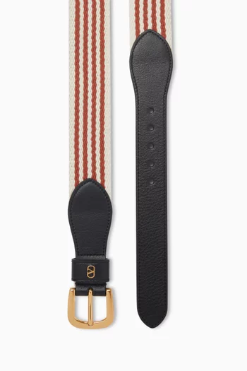 VLogo Belt in Leather & Jacquard