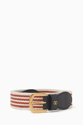 VLogo Belt in Leather & Jacquard