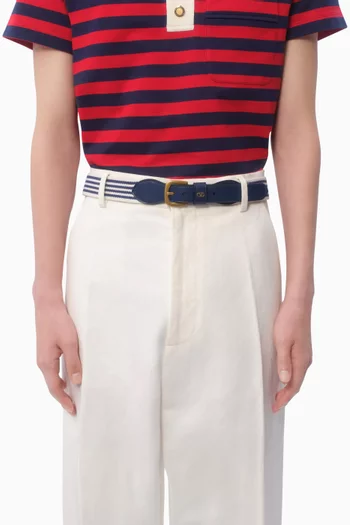 VLogo Belt in Jacquard & Calfskin Leather