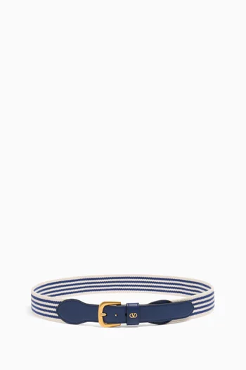 VLogo Belt in Jacquard & Calfskin Leather