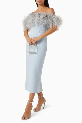 Link Feather-trim Midi Dress in Crepe