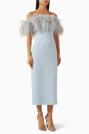 Link Feather-trim Midi Dress in Crepe