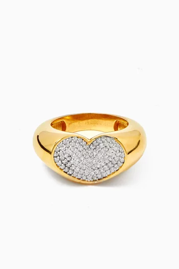 خاتم بتصميم قلب مرصع بأحجار زركونيا فضة إسترلينية مطلية ذهب عيار 24