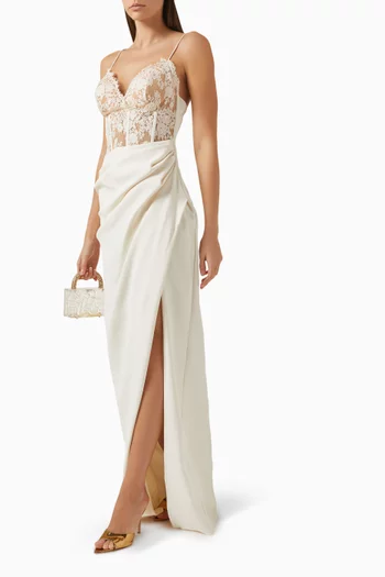 Kamilla Lace-bodice Gown in Crepe