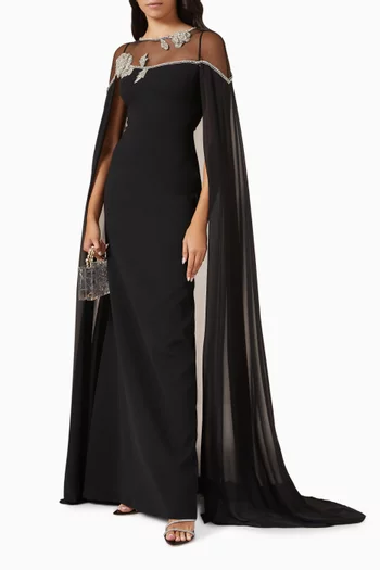 Lanina Embellished Cape Gown in Crepe