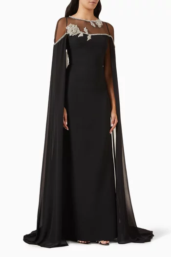 Lanina Embellished Cape Gown in Crepe