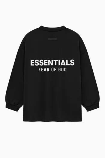 تي شيرت بأكمام طويلة بشعار Essentials قطن جيرسيه