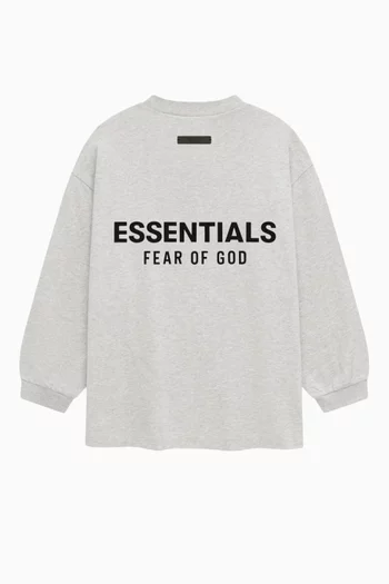 تي شيرت بأكمام طويلة بشعار Essentials قطن جيرسيه