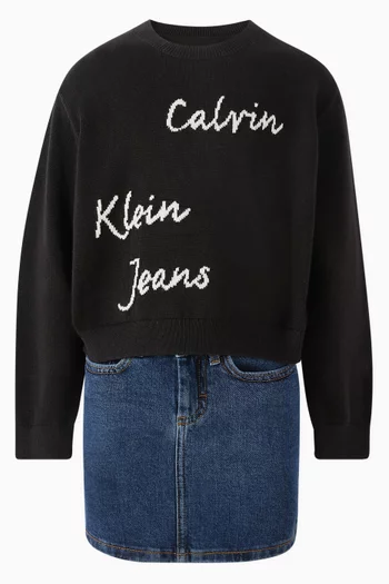 Buttoned-waist Mini Skirt in Denim