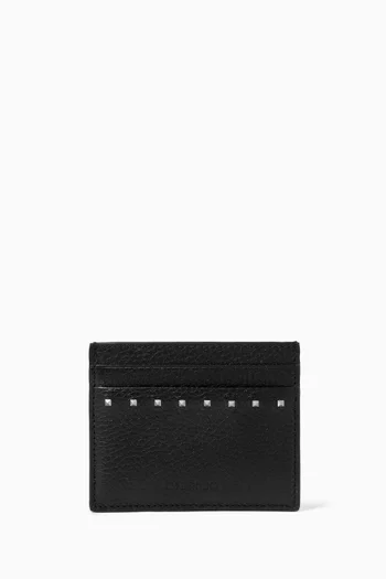 Rockstud Card Holder in Grained Calfskin