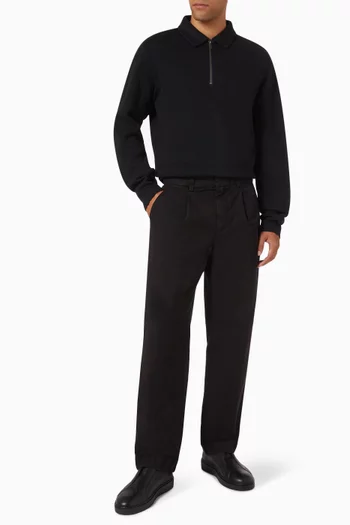 Ribbed Half-zip Polo Sweatshirt in Cotton