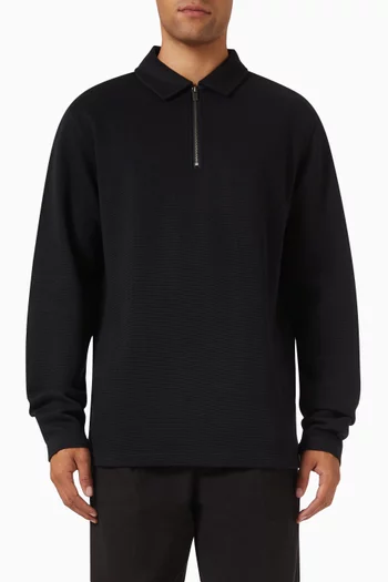 Ribbed Half-zip Polo Sweatshirt in Cotton