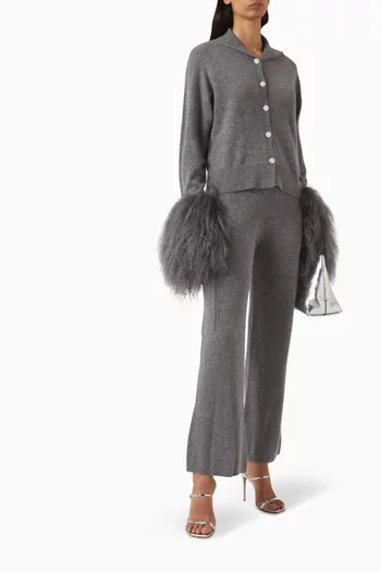 كارديغان بأساور مزينة بالفرو مزيج صوف