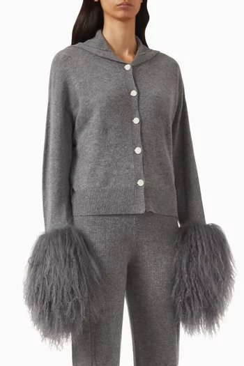 كارديغان بأساور مزينة بالفرو مزيج صوف