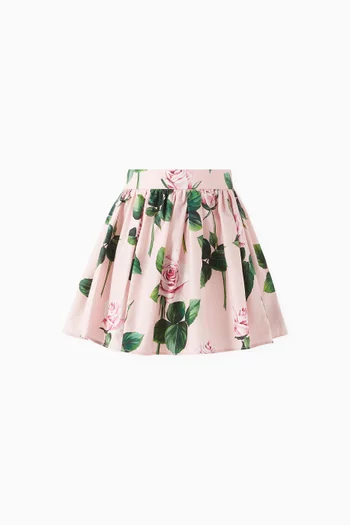 Rose-print Skirt in Cotton-poplin
