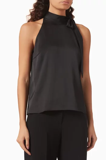 Tie-neck Halter Top in Textured Satin