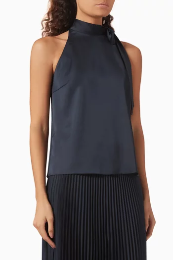 Tie-neck Halter Top in Textured Satin