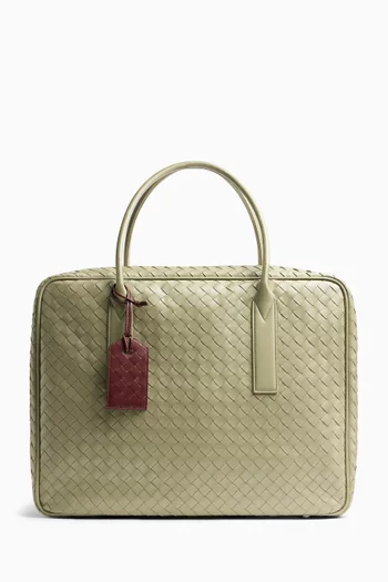 حافظة بطاقة هوية بحمالة جلد مجدول