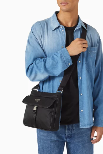 Shoulder Bag in Re-Nylon & Saffiano Leather