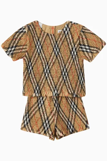 Madeline Smocked Check Blouse in Cotton
