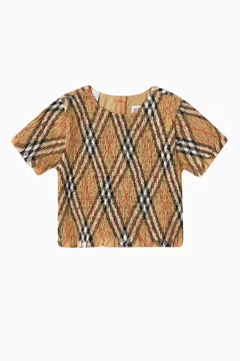Madeline Smocked Check Blouse in Cotton