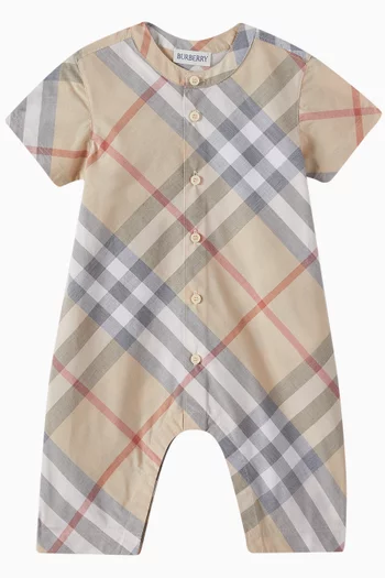 Check Romper and Hat Set in Cotton