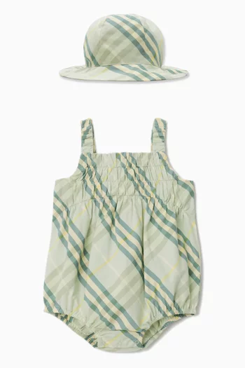 Check-print Bodysuit & Hat Set in Cotton