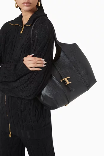 Small T Timeless Shopping Shoulder Bag in Leather