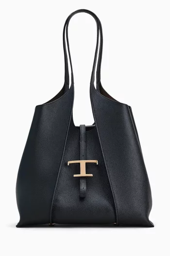 Small T Timeless Shopping Shoulder Bag in Leather
