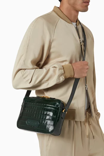 Messenger Bag in Croc-embossed Leather
