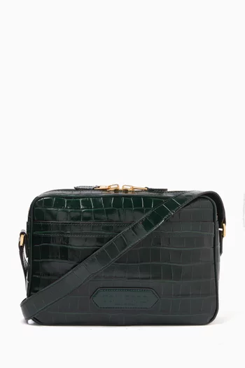 Messenger Bag in Croc-embossed Leather