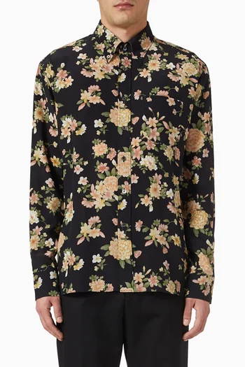 قميص بنقشة زهور حرير كريب صيني