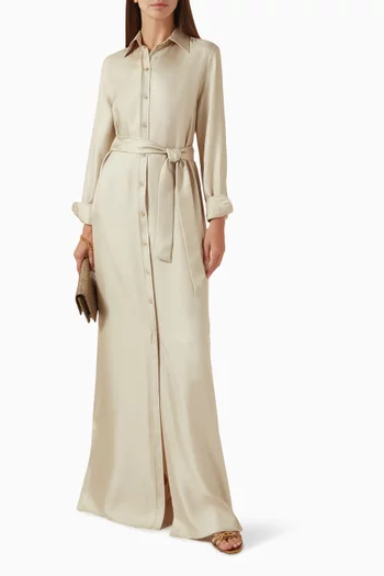 Belted Maxi Dress in Silk-twill