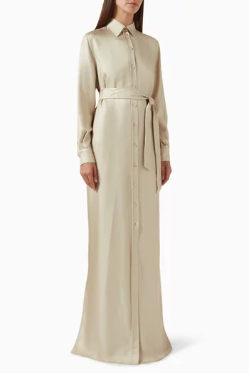 Belted Maxi Dress in Silk-twill