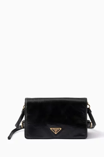 Buy Prada Black Logo Flap Shoulder Bag in Leather For Women Online Ounass Bahrain