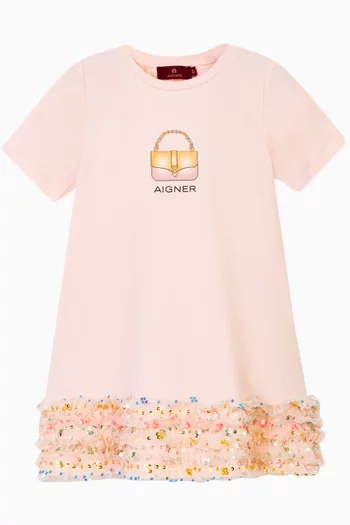 Sequin-embellished T-shirt Dress in Cotton